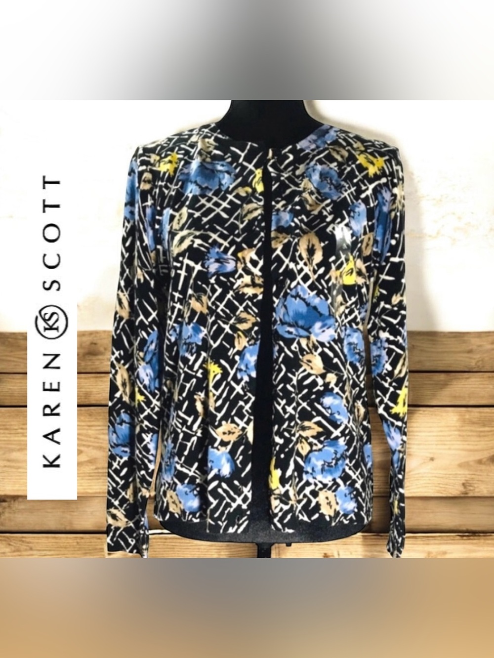KAREN SCOTT Deep Blk Combo Jersey Cardigan
